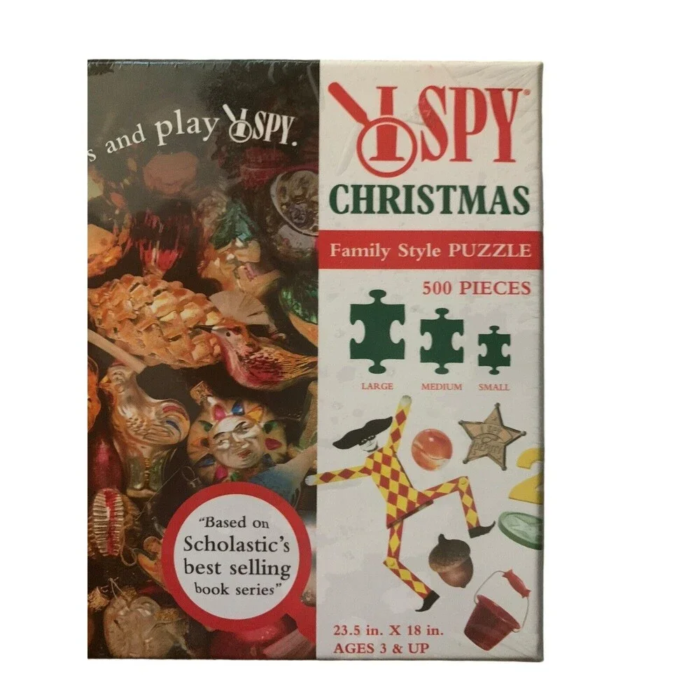 I SPY Christmas Family Style Puzzle 500 Pieces Scholastic Small Med & Lg Pieces